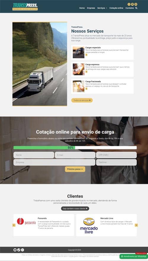 Modelo de site para empresa de transporte de carga, logística e entrega
