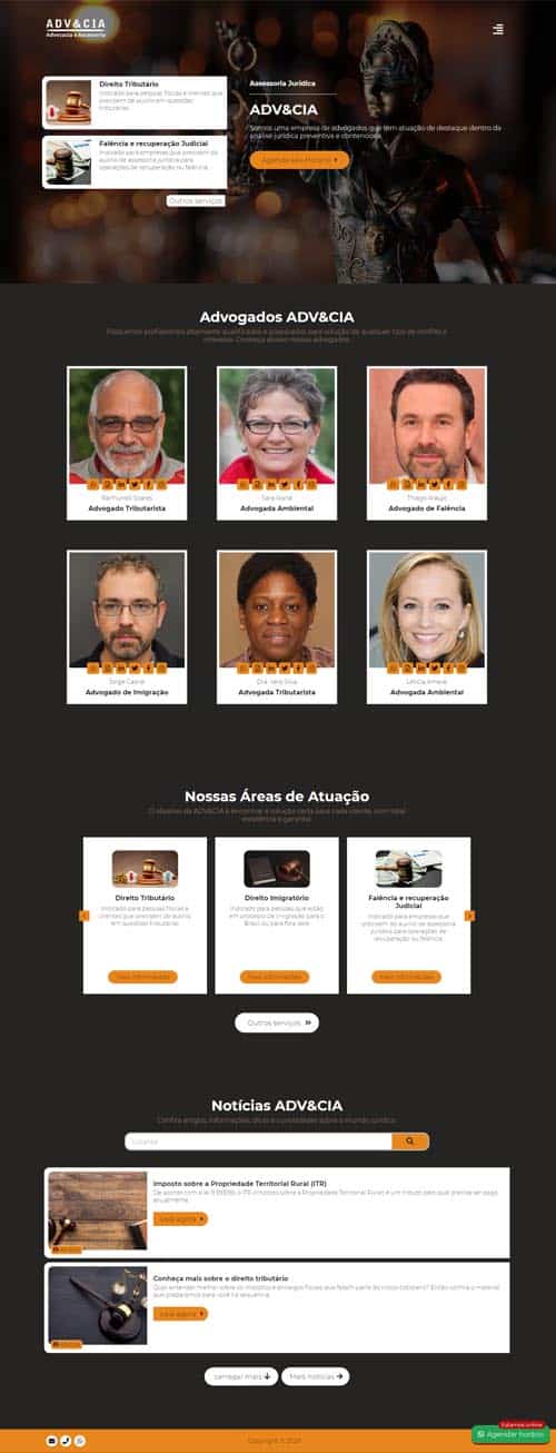 Modelo de Site para empresas de consultoria jurídica, advogados e escritórios de advocacia