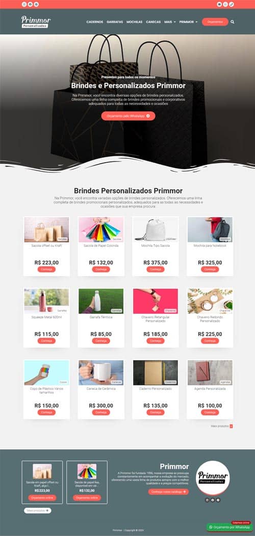 Modelo de site com Catálogo para empresas de brindes personalizados e brindes corporativos