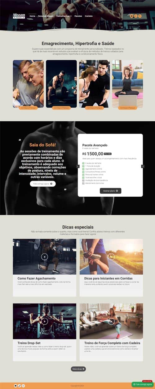 Modelo de site para personal trainer, preparadores físicos, academias e educadores físicos