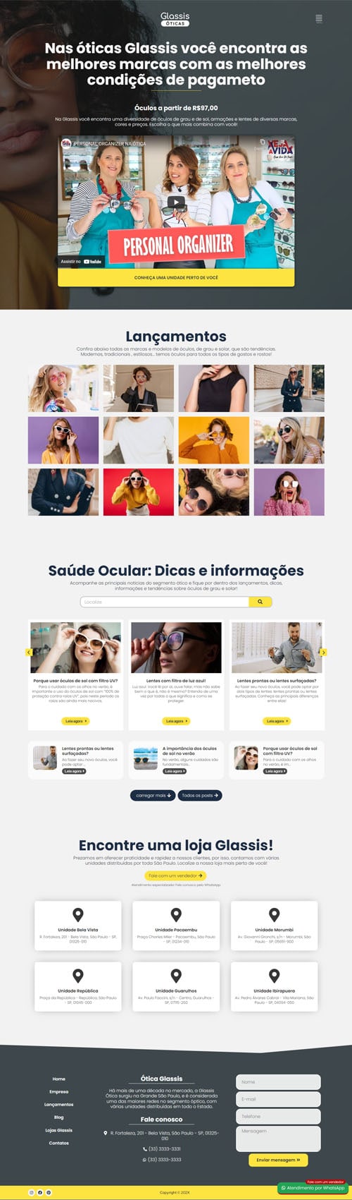 Modelo de Site para Óticas, laboratórios ópticos ou empresas de óculos