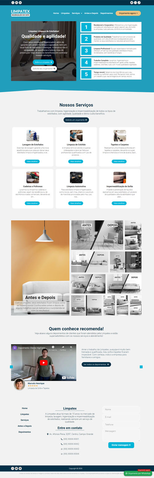Modelo de Site para empresa de higienização e limpeza de sofás, colchões e estofados