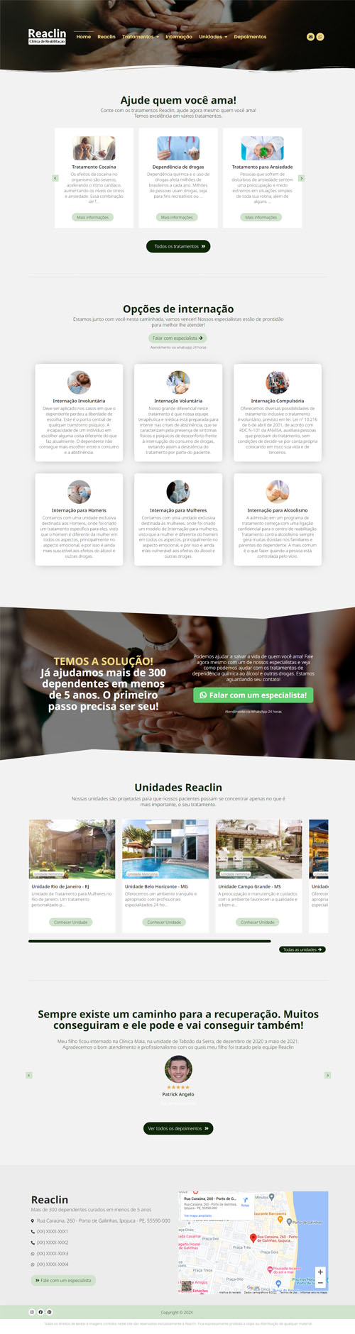 Modelo de Site para clínicas de reabilitação em dependências química ou alcoólica