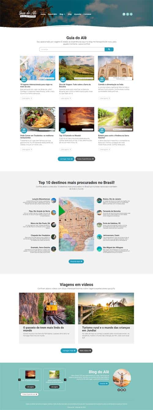 Modelo de site com blog de viagens
