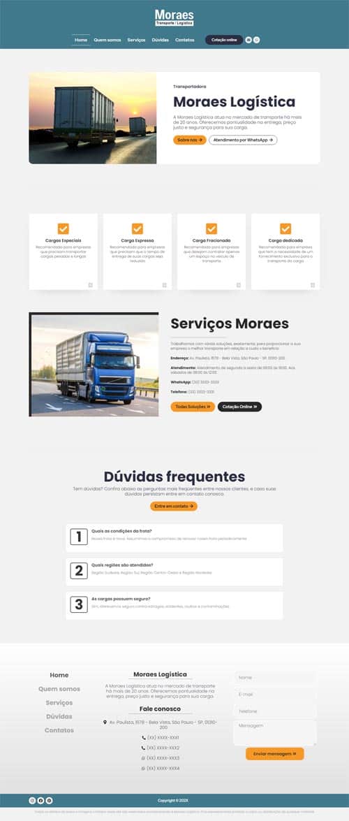 Modelo de site para empresas de logística, entregas e transportes de cargas