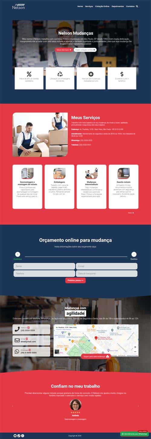 Modelo de site para profissional de transporte de mudanças