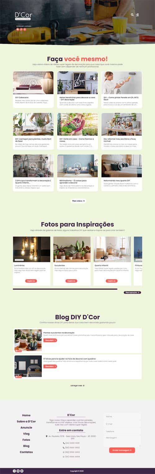 Modelo de site com Blog e Vlog para dicas de “faça você mesmo”